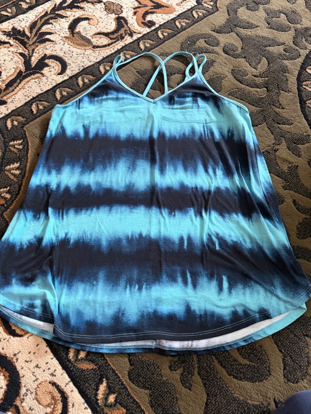 LuLaRoe Blue and Navy Tie-Dye Crisscross Strap Camisole